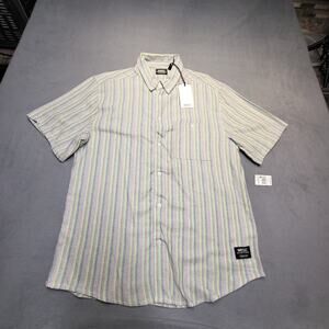 Wezc Linen Blend Shirt Mens M Striped Button Up Short Sleeve